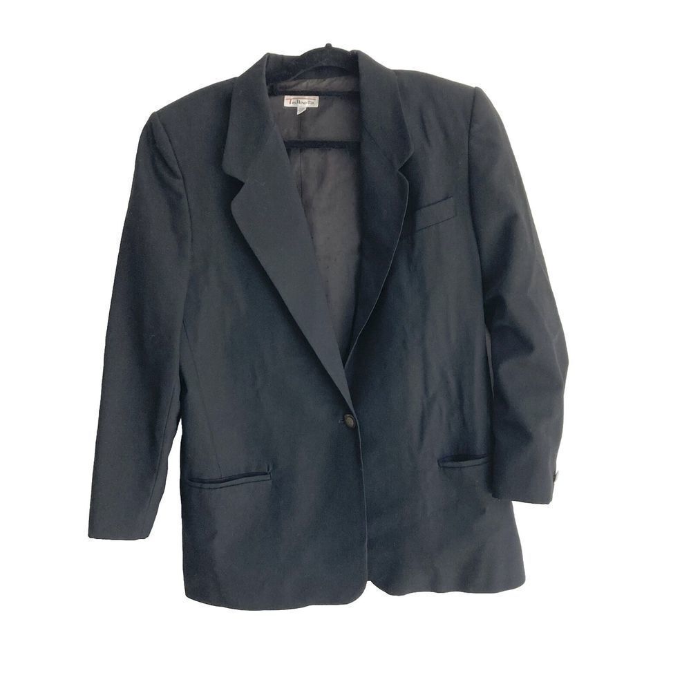 Talbots Women’s Size 14 Black Wool Button Front Blazer Jacket Classic Workwear